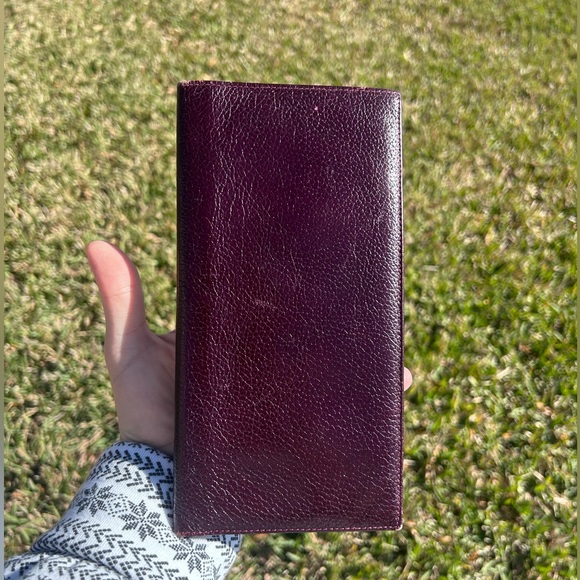 Single Fold Brown Red Pebble Calfskin Leather Wallet Portfolio Document Spain - Picture 1 of 6